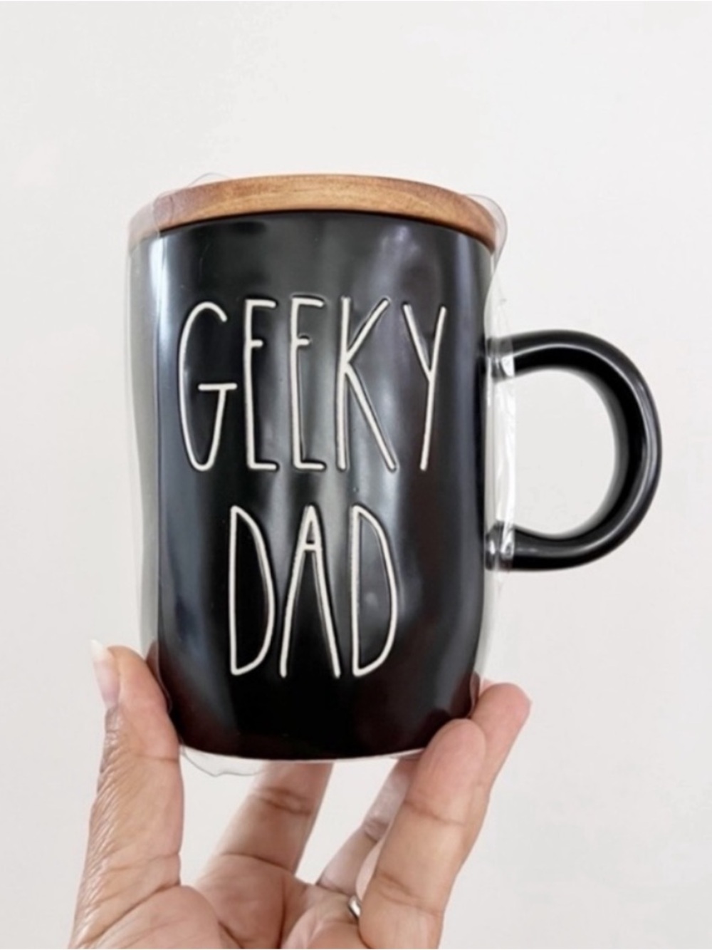 Rae Dunn Geeky Dad Black Ceramic Mug with Wood Lid